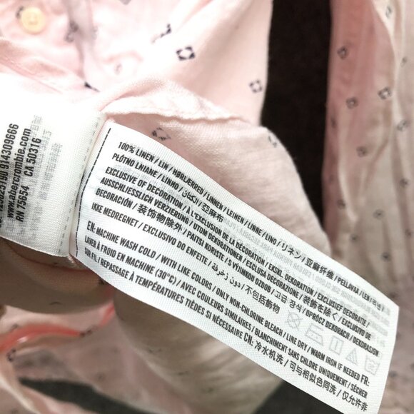 Abercrombie & Fitch 100% Linen Long Sleeve Shirt Mens XS Pink Button Down - Picture 6 of 8